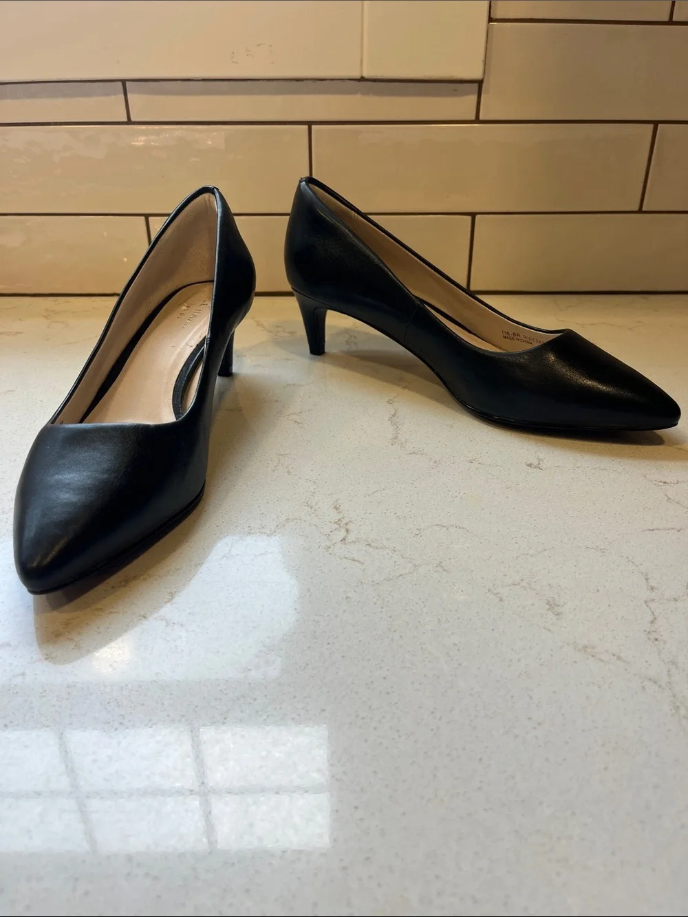 Cole Haan Black Leather Pointed-Toe Kitten Heels